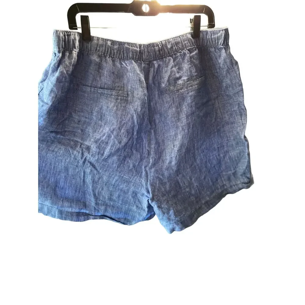 Tahari Women’s 1x Blue Chambray Linen Pocket Costal Granny Lagenlook
